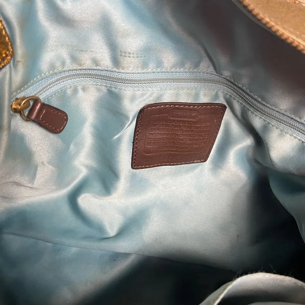 Coach patent leather Metallic Gold Shoulder Bag F15457 with gold tone accents